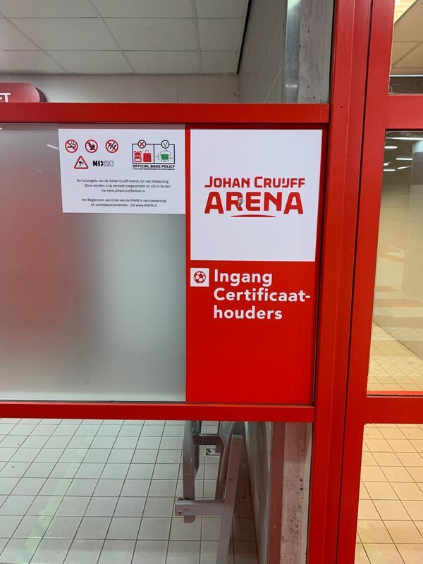 Certificate holders entrance sign at the Johan Cruijff ArenA